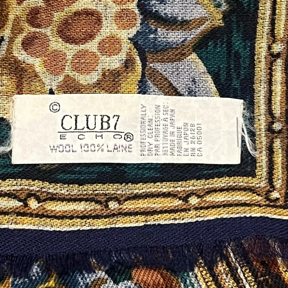 Vintage Echo Club7 100% Wool Floral Scarf 34” Square Made in Japan